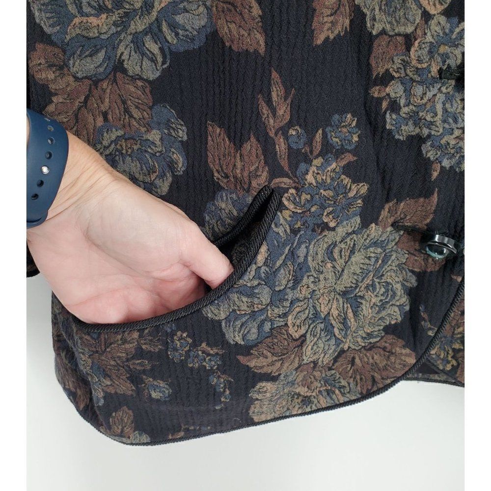 Vintage Adele Simpson Womens Jacket Wool Button Front Floral Black XL Read - Picture 4 of 9